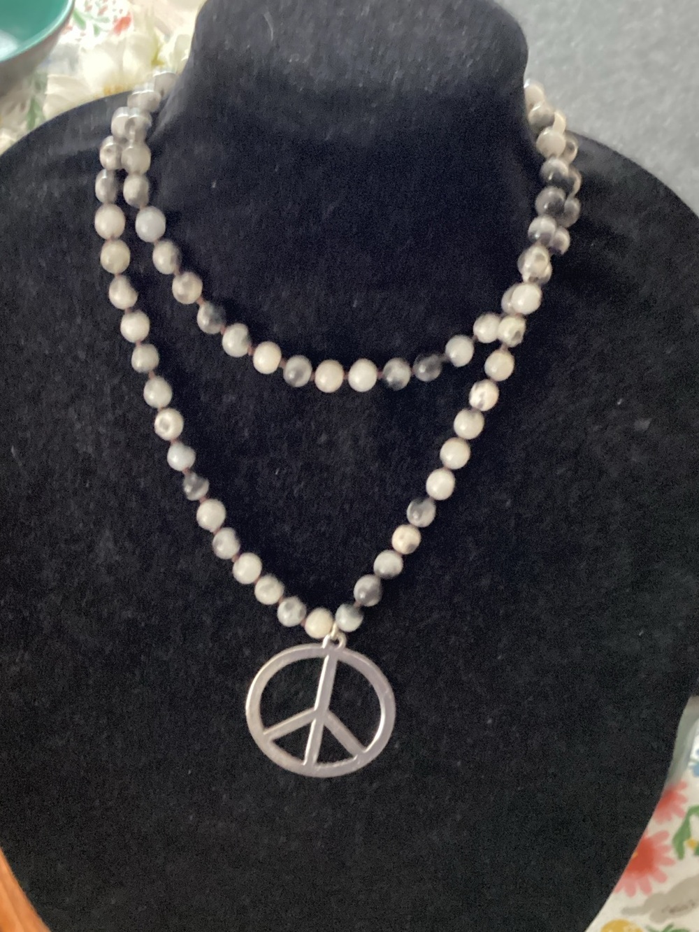 Peace Sign Beaded Necklace -stone beaded